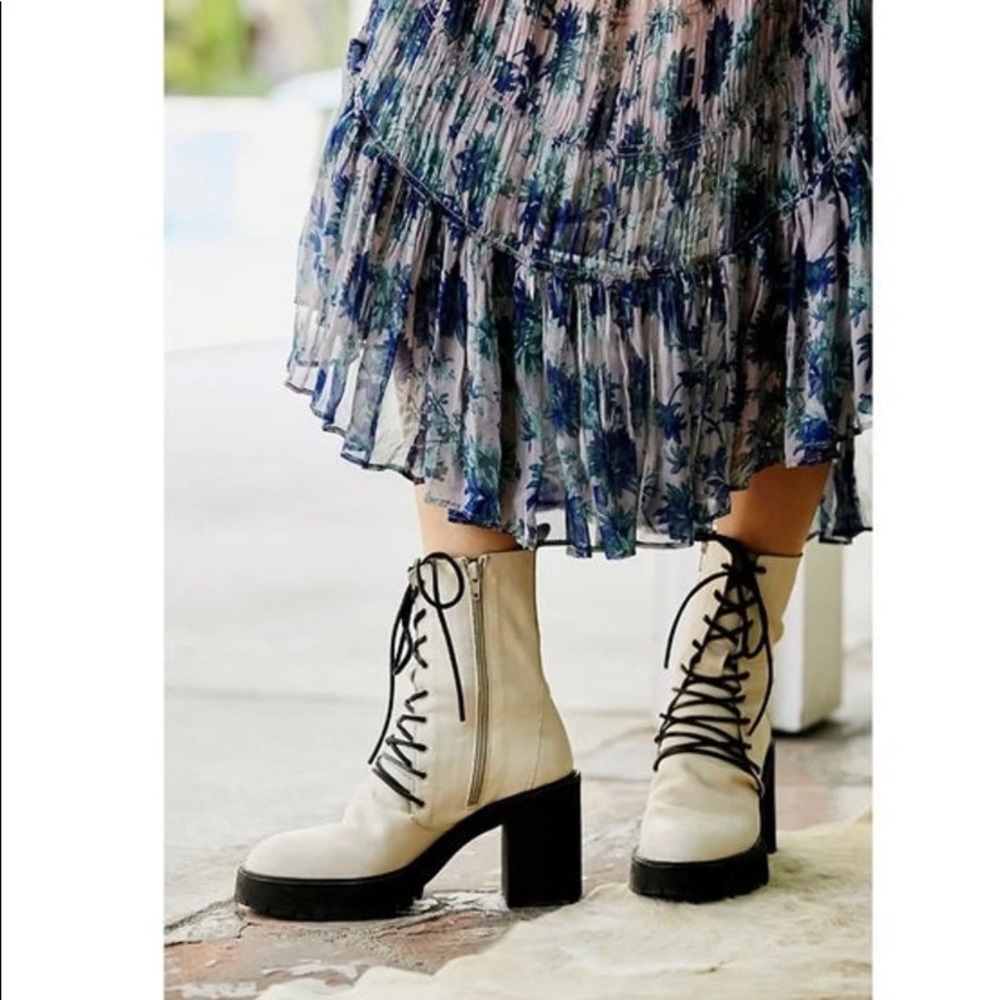 Free People Beige lace up boots